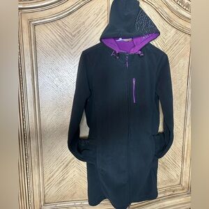 Athleta Women's Swara Fleece Hooded Embroidered Black Purple Jacket Size S